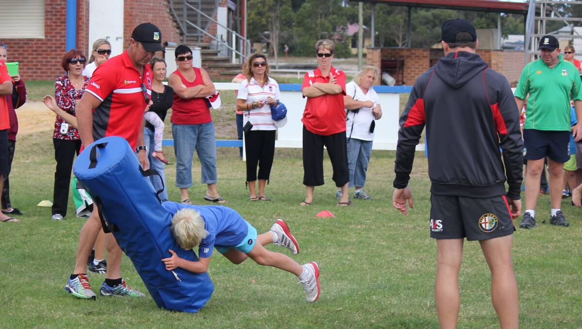 Action from a training clinic on Tuesday that featured players from the St George Illawarra Dragons. 
