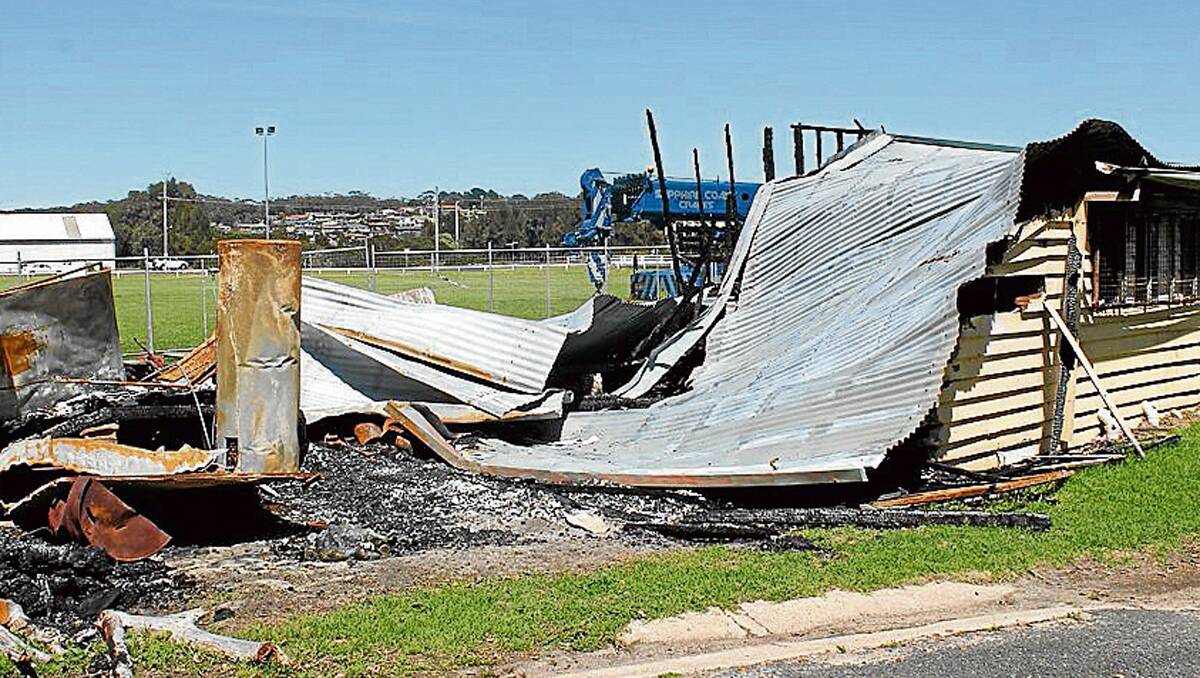 • The burnt-out sports shed at Dickinson Oval, Bermagui.