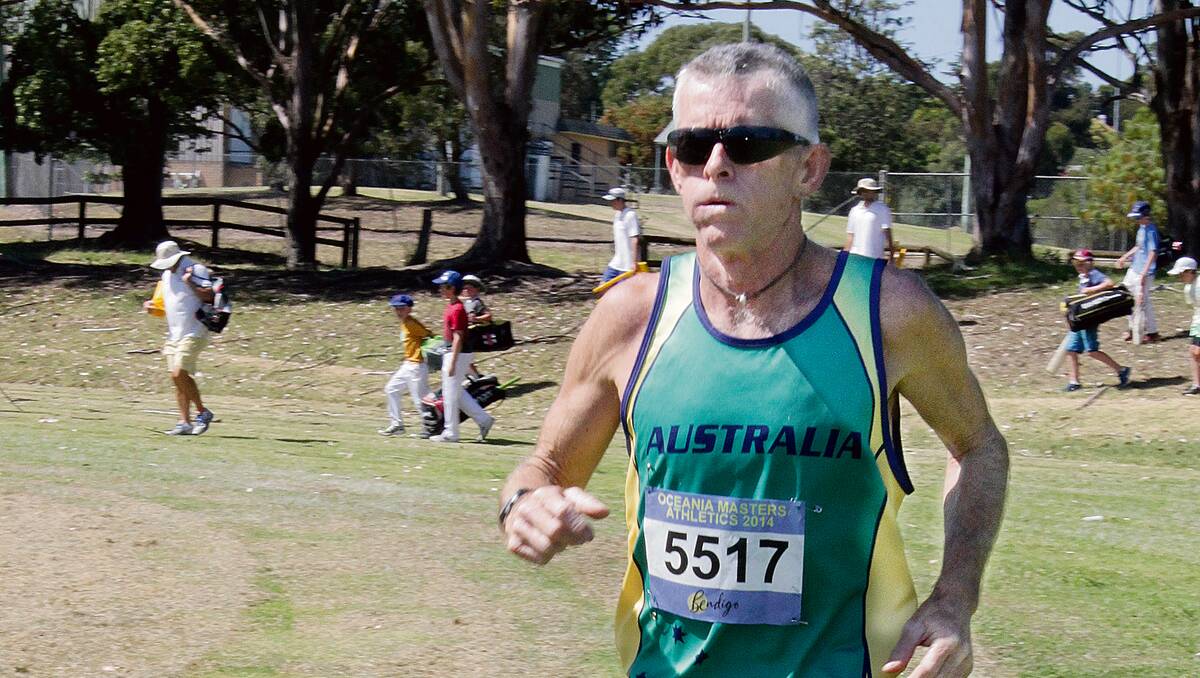 • RIGHT: Bemboka veteran runner Keith Law has represented Australia with pride in 2014. Law continued his hot form on the track in Canberra recently.