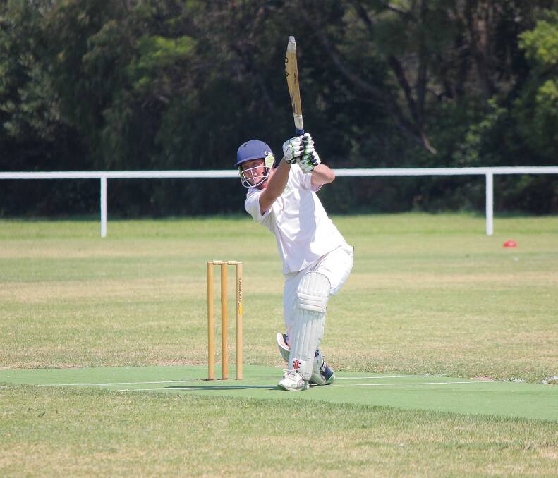 • Sam Hodder watches his drive head for the fence on his way to 58 against the Knights on Saturday.