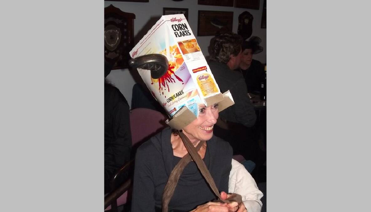 CLUB FUN: Cheryl O’Kane took out the Ladies best hat comp at the trivia night with her creation depicting a “cereal” killer! 