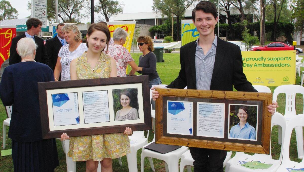 Adriana Kleiss and Adam Silverwood are presented with their Bega Valley Shire Young Citizens of the Year awards.