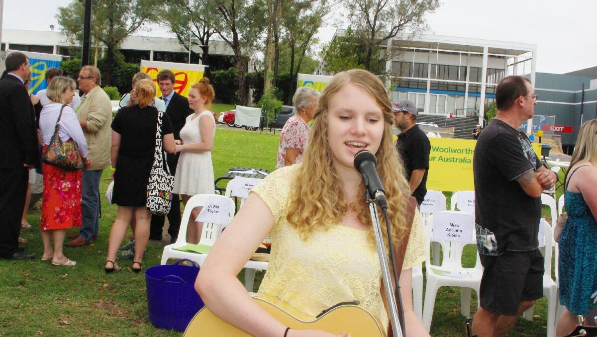  Sarah Campbell entertains at the Australia Day ceremony.