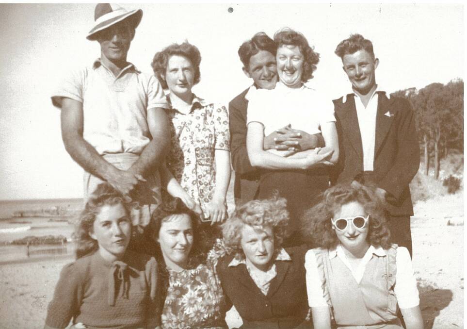 Gathering at Tathra Beach, 1940s.