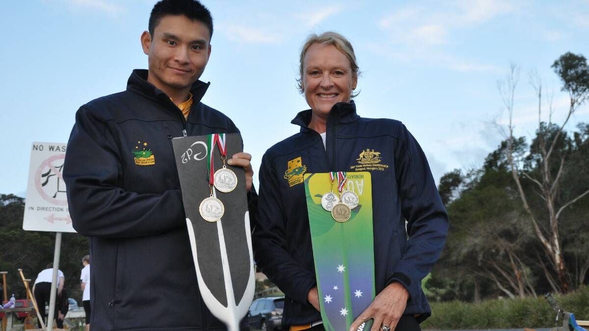 MERIMBULA: Australian dragon boat representatives, Chris Cheung, of Merimbula and Lynne Richardson, of Mirador with their medals from the world championships.