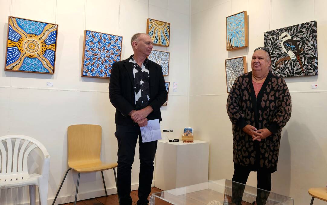 South East Arts executive director Andrew Gray and Aunty Glenda Dixon open the South Coast Indigenous Artists Exhibition at Spiral Gallery - August 12, 2023. Picture by Amandine Ahrens