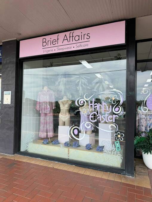 Brief Affairs boasting artworks by Netty Heinze-Graham for the Easter Windows initiative in Merimbula. Picture by Jess O'Donnell. 