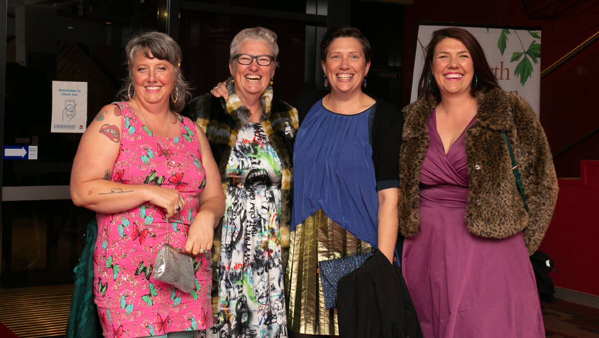 Guest Carly McMahon, Sharon Wotton, Stevie Smith & Jessie Wotton arrive at the 'For Frocks Sake' event in Bega. Photo supplied.