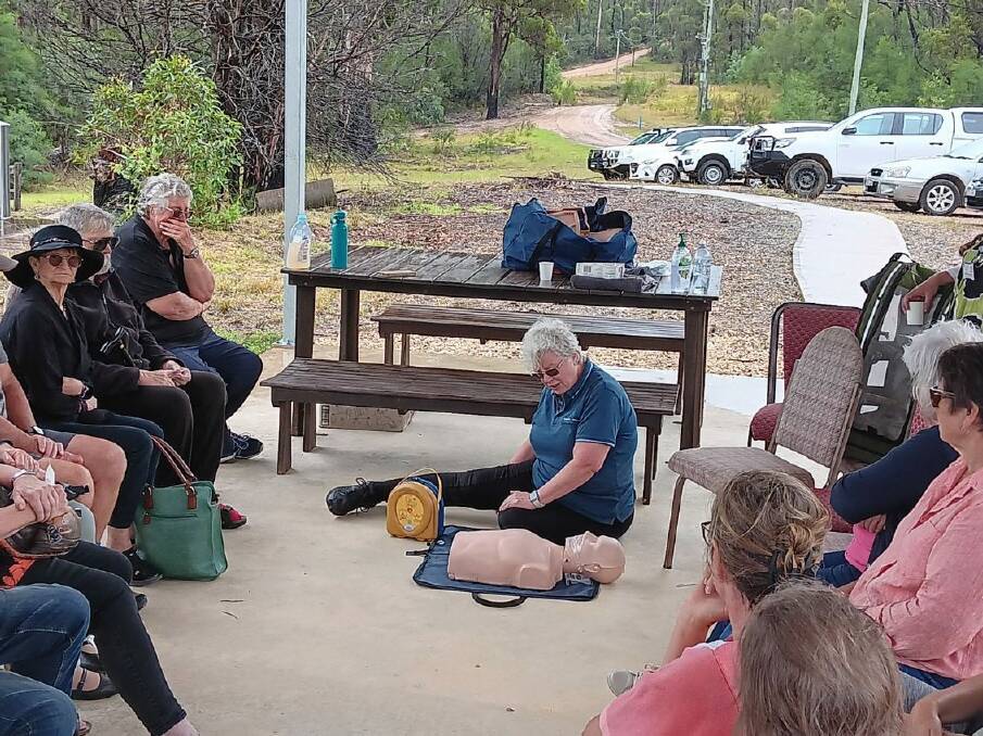  Debra Moodie a qualified first aid officer gives demonstration on how to use a defibrillator, following Reclink and Heart 180's donation to Kiah Hall. Picture supplied. 