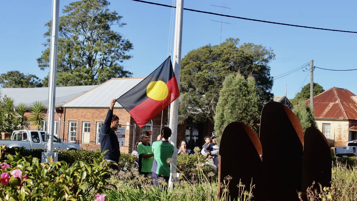 Bega Valley Public School celebrates the first day of its 2021 NAIDOC celebrations with a flag raising ceremony. Photo: Amandine Ahrens