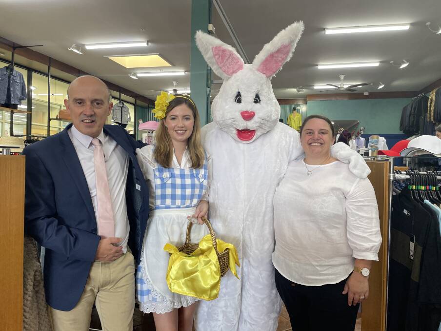 Nathan and Jess O'Donnell with the Easter Bunny and his helper. Picture by Amandine Ahrens 