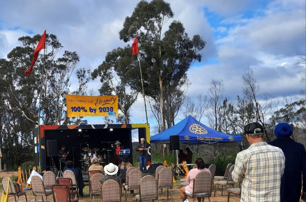 5 acts performed out of Pambula Rotary stage truck, to raise money for a new battery for the Kiah RFS shed. Photo supplied.