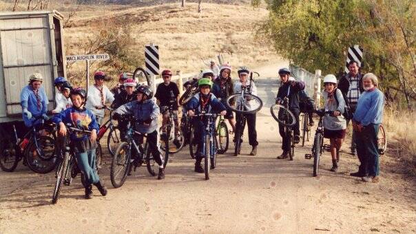 Jim Clark with a group of Merimbula Scouts in one of their first bike hikes in 2008. 