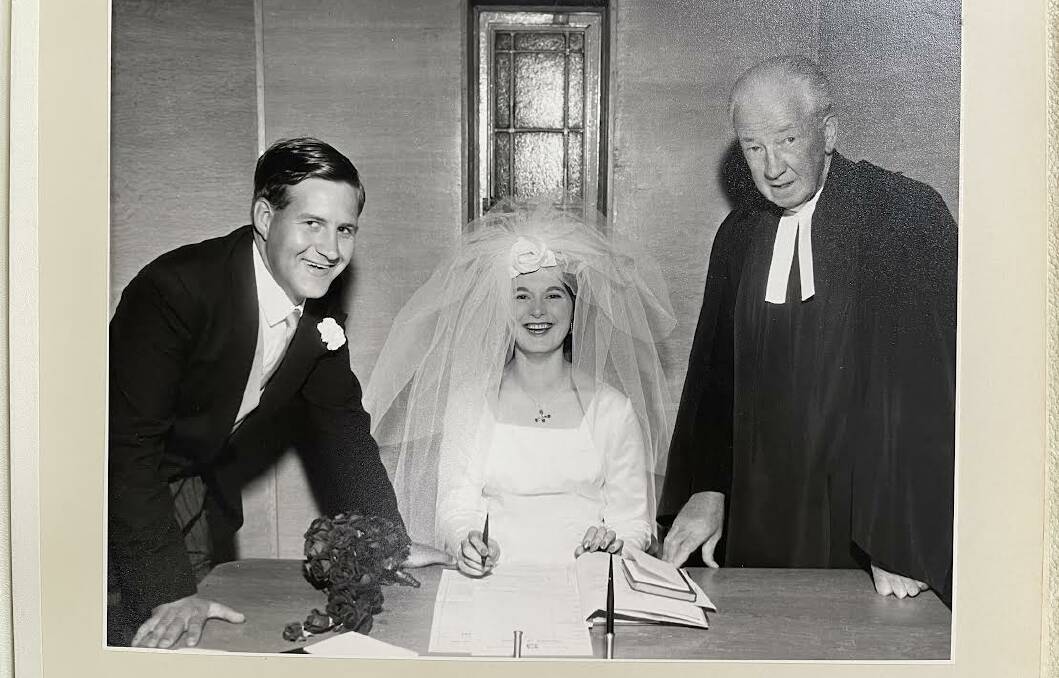 Lex and Ruth Marshall with the pastor at the Scotch College Chapel in Melbourne in March 1963. 