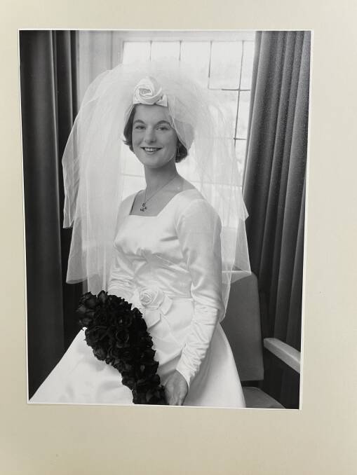 Ruth Marshall in her wedding dress at the Scotch College Chapel in Melbourne in March 1963. 