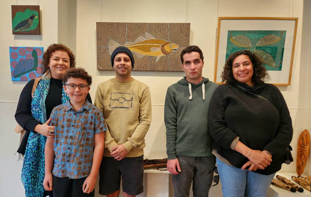 South Coast Indigenous Artists Exhibition opening day with meet and greet with local Indigenous artists. Left to right - Emma and Nathaniel Stewart, Marcus Mundy, Jordan and Sabrina Canavan. Picture by Amandine Ahrens.