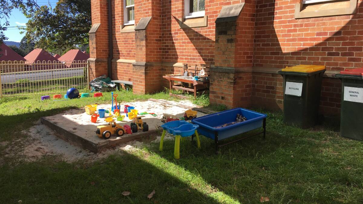  The sand pit is a popular play space for children during play group sessions with Far South Coast Family Support Service at Bega Uniting Church Hall. Photo supplied.