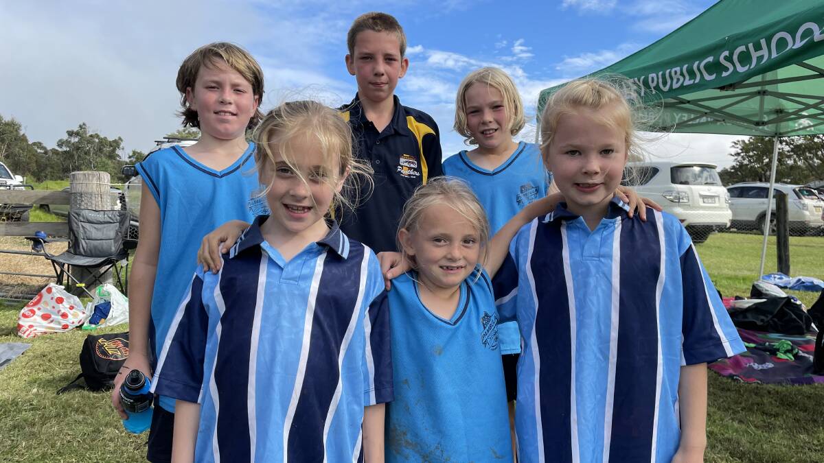Pambula Public School students: in front: Sophie MaGuire, Ashley Pointon, Scarlett Stroud. Back: Tommy Adams, Baker Johnston and Oscar Hoogenboom. Photo: Amandine Ahrens