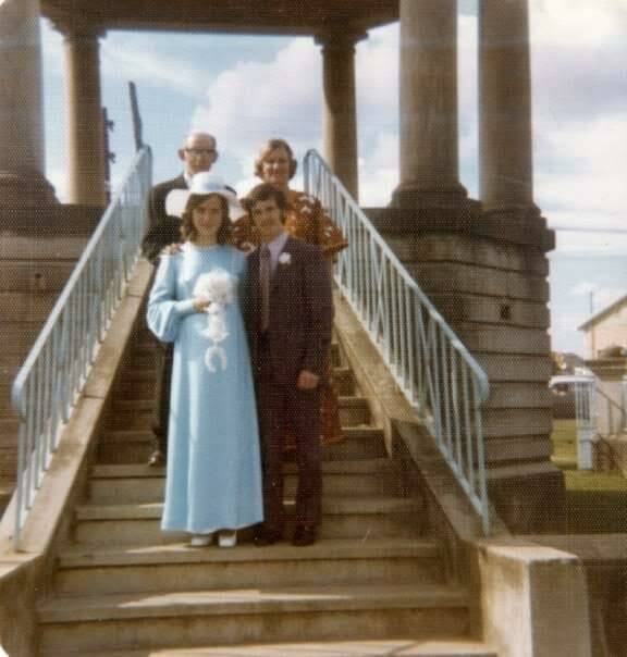 Linda and Barry Hayward on their wedding day in 1974 with Linda's parents. Picture supplied. 