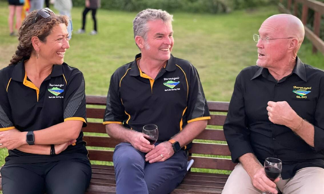 Bermagui SLSC members share a yarn at the award presentation evening. Photo supplied.