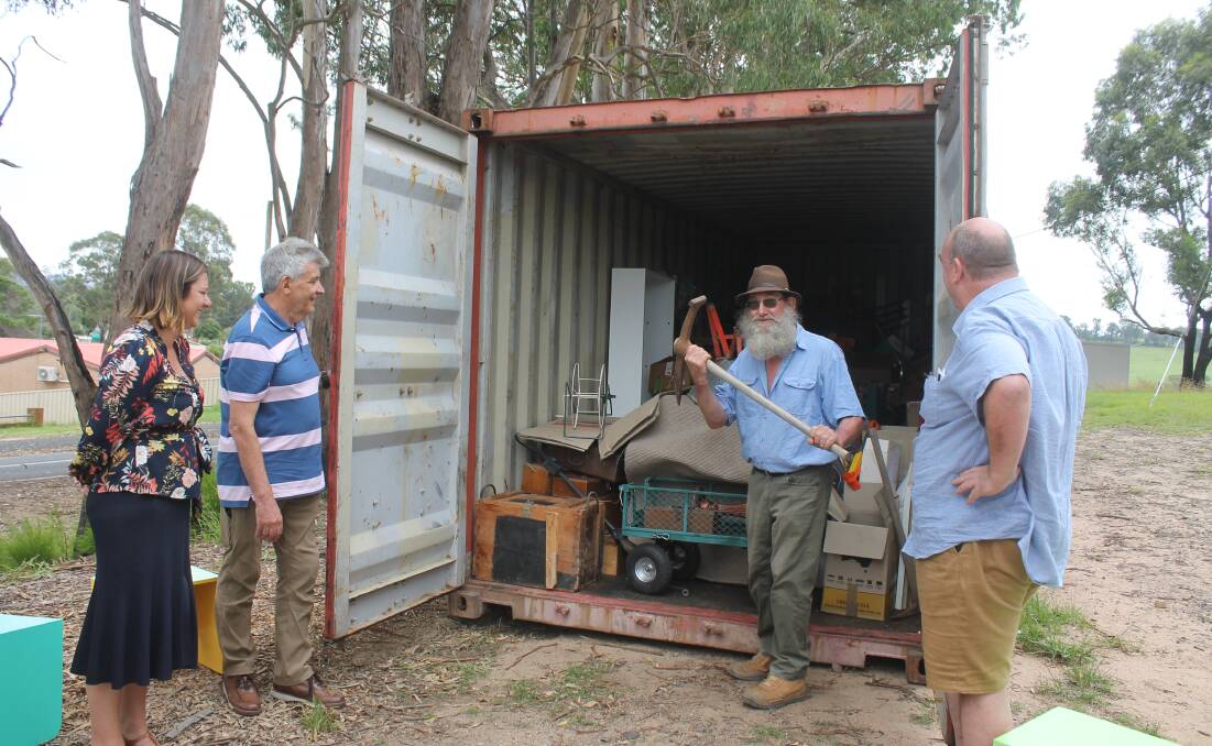 GRAND OPENING: Kristy McBain, Allan Booth, Don Firth and Russell Fitzpatrick take a look at the latest donations coordinated by the Weston Creek Men's Shed. Photo: Amandine Ahrens 