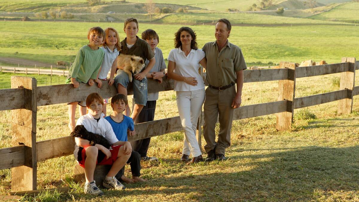 Looking back: When Erica and Nic first moved to the farm in Tilba with their kids Hamish, Grace, Kye, Jarrod, Jordan and Jonah. Photo supplied