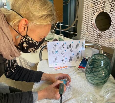 Mia Karlsson busy working in her glass artwork studio. Photo supplied. 