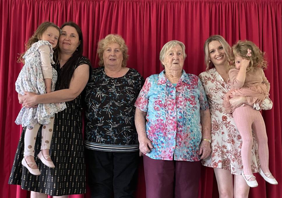 The Johnston women gather at Brogo Hall. Left to right: Leanne with Ruby ,Sue, Aileen and Stephanie with Violet. Photo: Amandine Ahrens