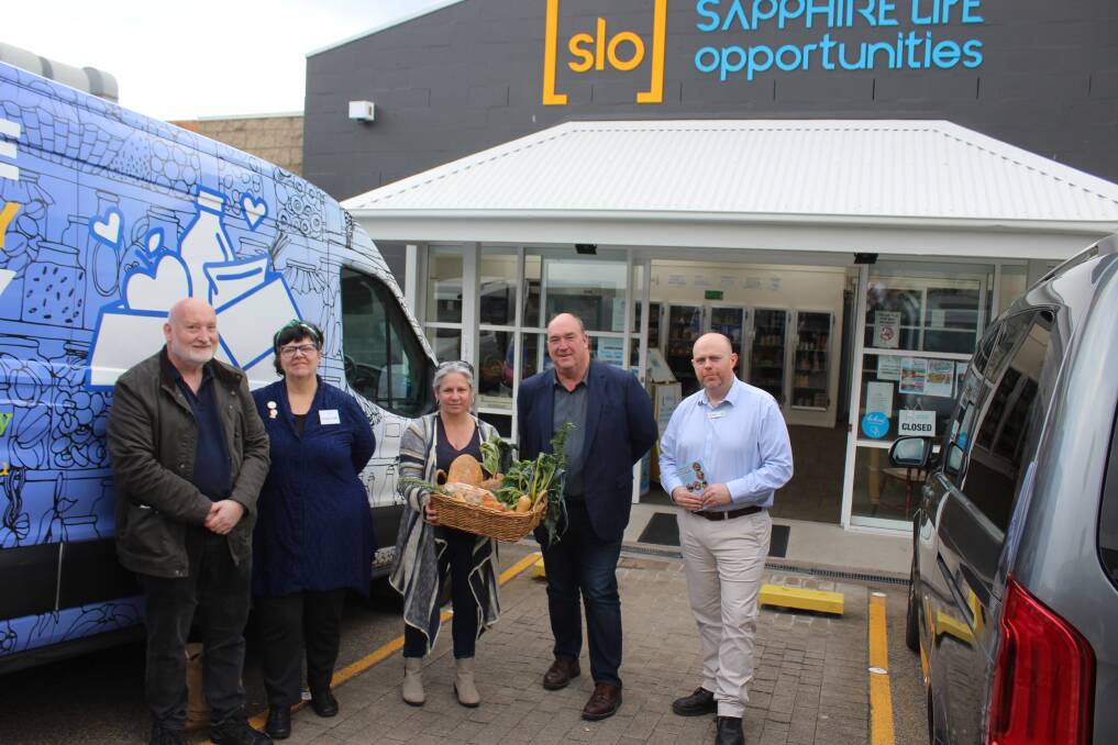 Local community pantry owners grateful to community businesses' generosity. Left to right: Peter Buggy and Christine Welsh, Janita Fernando, Russell Fitzpatrick and Hamish Payne. Photo: Amandine Ahrens