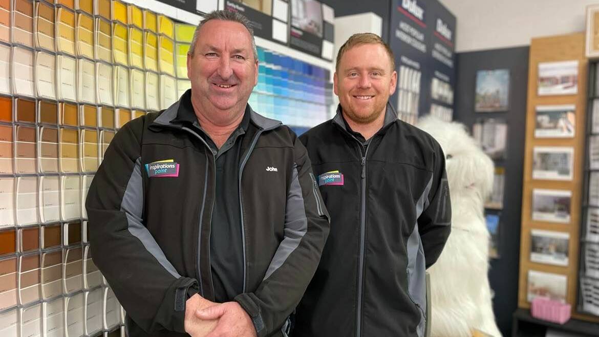 Former Bega Inspirations Paint shop owner John Watkin and new owner Jacob Muthsam. Photo: Amandine Ahrens