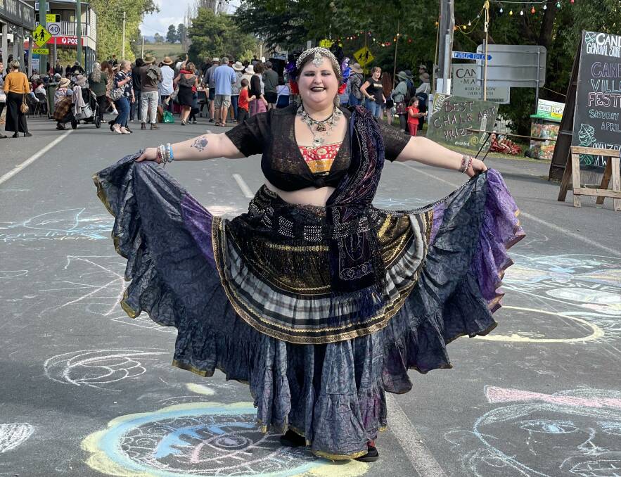 Lee-Anne Mitchell in her Tribal Belly Dancing outfit at the Candelo Folk Festival. Photo: Lisa Herbert. 