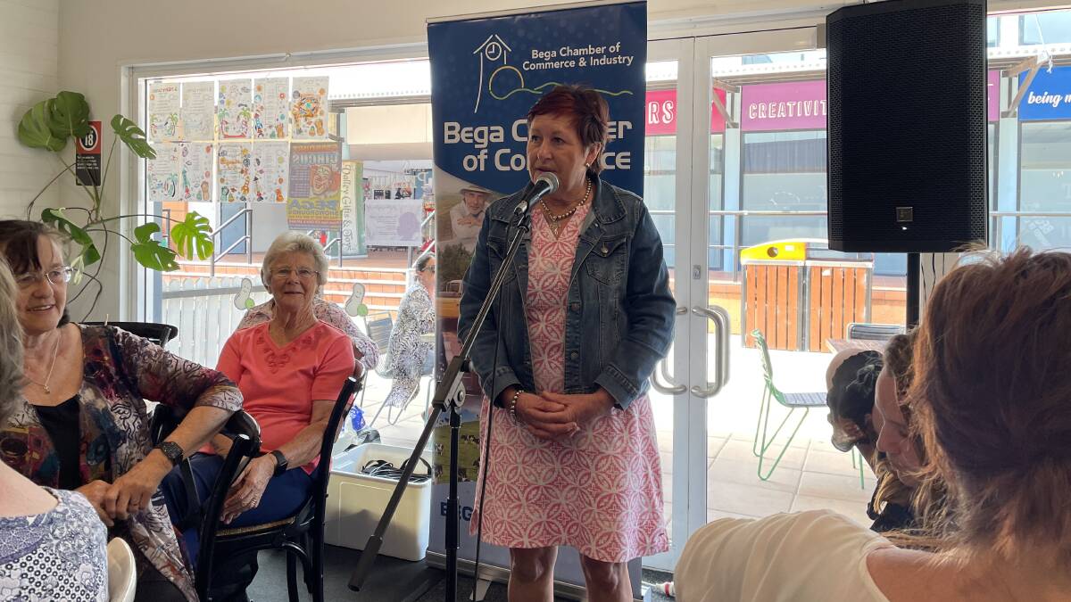 Guest speaker June Tarlinton shares a few words at the International Women's Day lunch at the Peanut Eatery, Bega on March 8, 2023. Picture by Amandine Ahrens. 