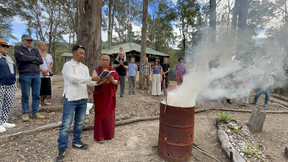 Tsering Samdup alongside Kempo la in the juniper smoke ceremony at Tilba. 