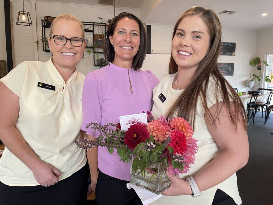 Kirsty Towill, Naomi Brown and Kaylee Stein at the International Women's Day lunch at the Peanut Eatery, Bega on March 8, 2023. Picture by Amandine Ahrens. 