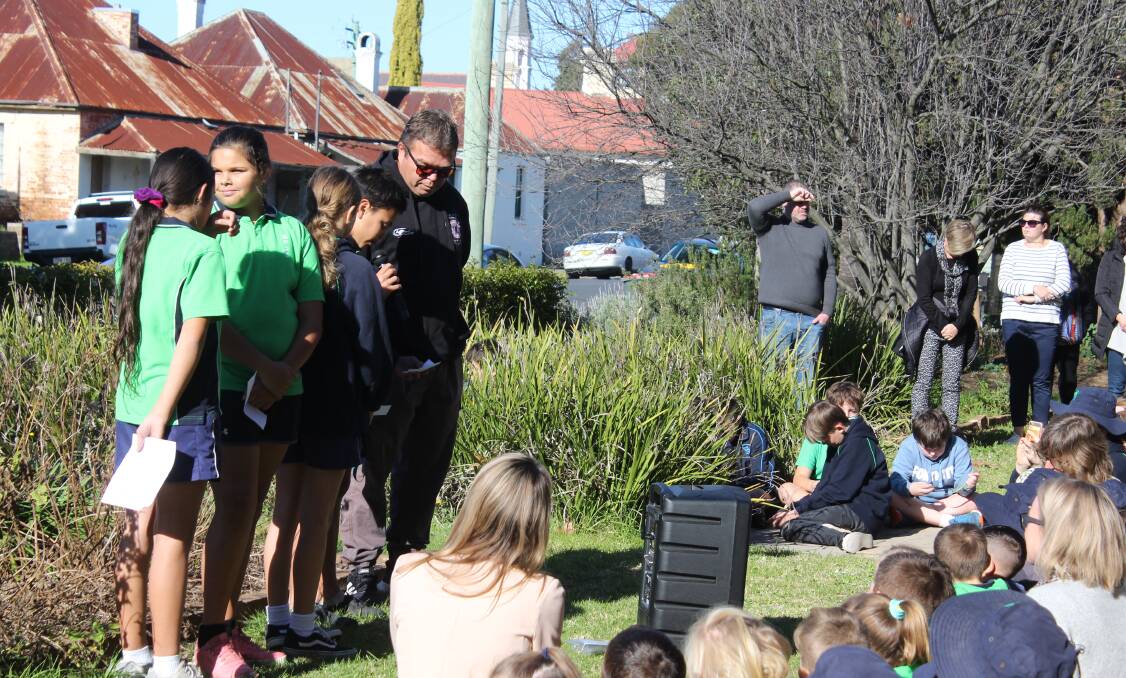 A group of Bega Valley Public School pupils make speeches to start the first day of NAIDOC celebrations. Photo: Amandine Ahrens