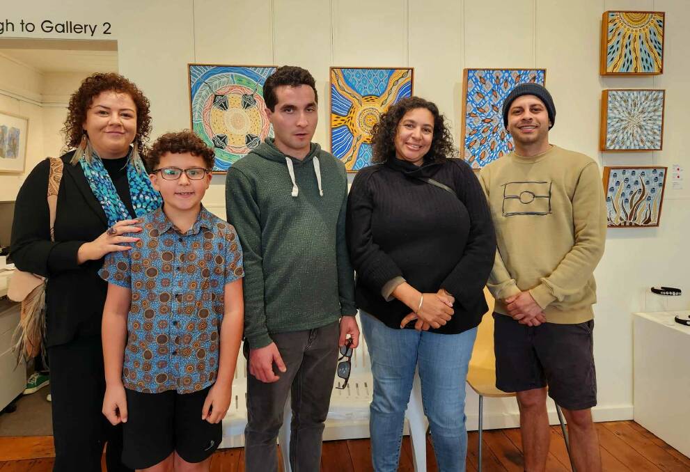 South Coast Indigenous Artists Exhibition opening day with meet and greet with local Indigenous artists. Left to right - Emma and Nathaniel Stewart, Jordan and Sabrina Canavan and Marcus Mundy. Picture by Amandine Ahrens. 