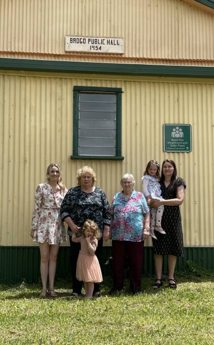 The Johnston Family out the front of Brogo hall. Left to right: Stephanie, Sue with Violet, Aileen and Leanne with Ruby. Photo: Amandine Ahrens