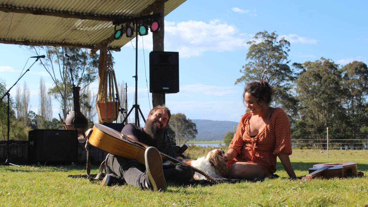 Bega Valley based musicians Ricky Bloomfield and Chelsy Atkins are excited to launch their new venue and monthly concert events set on their property in Jellat Jellat. Photo: Amandine Ahrens