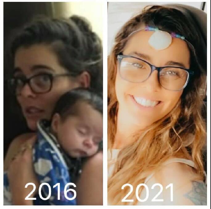 Before and after pictures when Amanda Harris lost her sister to suicide, while eight months pregnant, and since becoming a healing practitioner, helping others overcome the odds. Photo supplied