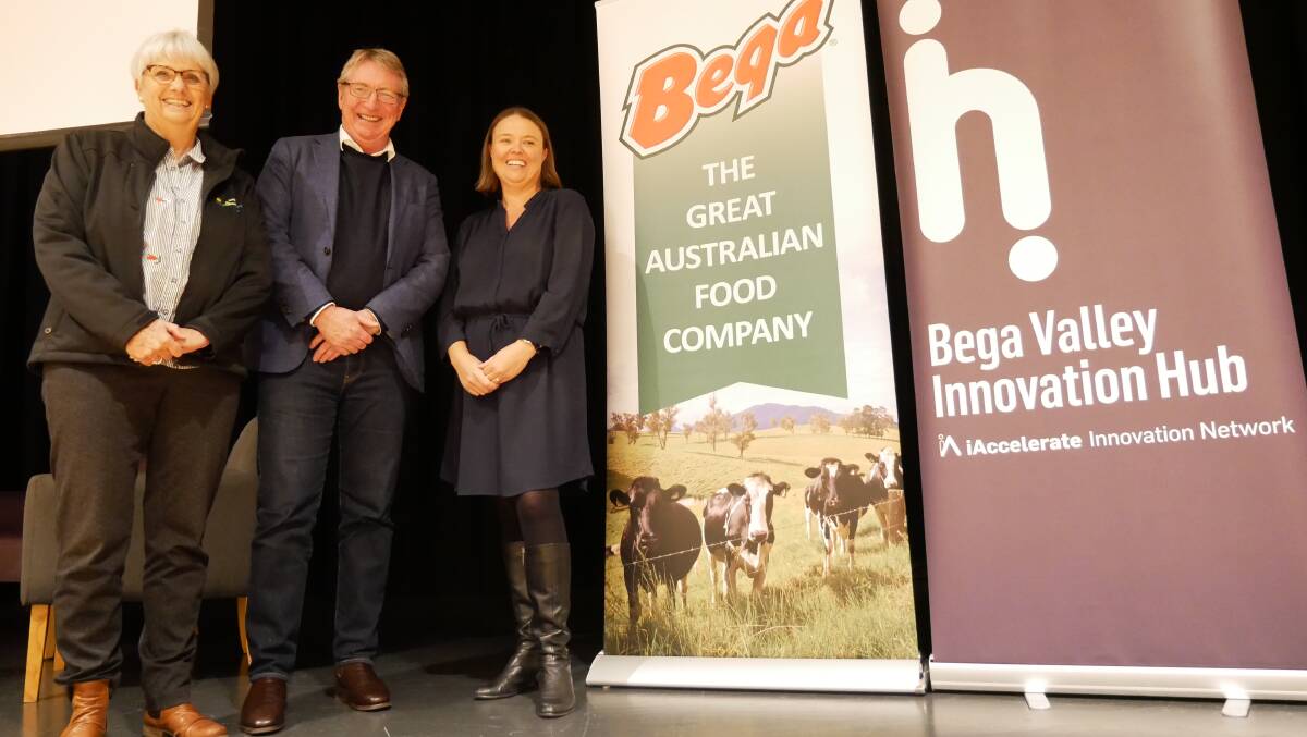From left: Leanne Barnes from the BVSC, Barry Irwin from Bega Cheese and Sam Avitaia from the University of Wollongong presented the co-operative on Tuesday May 18. Photos: Ellouise Bailey 