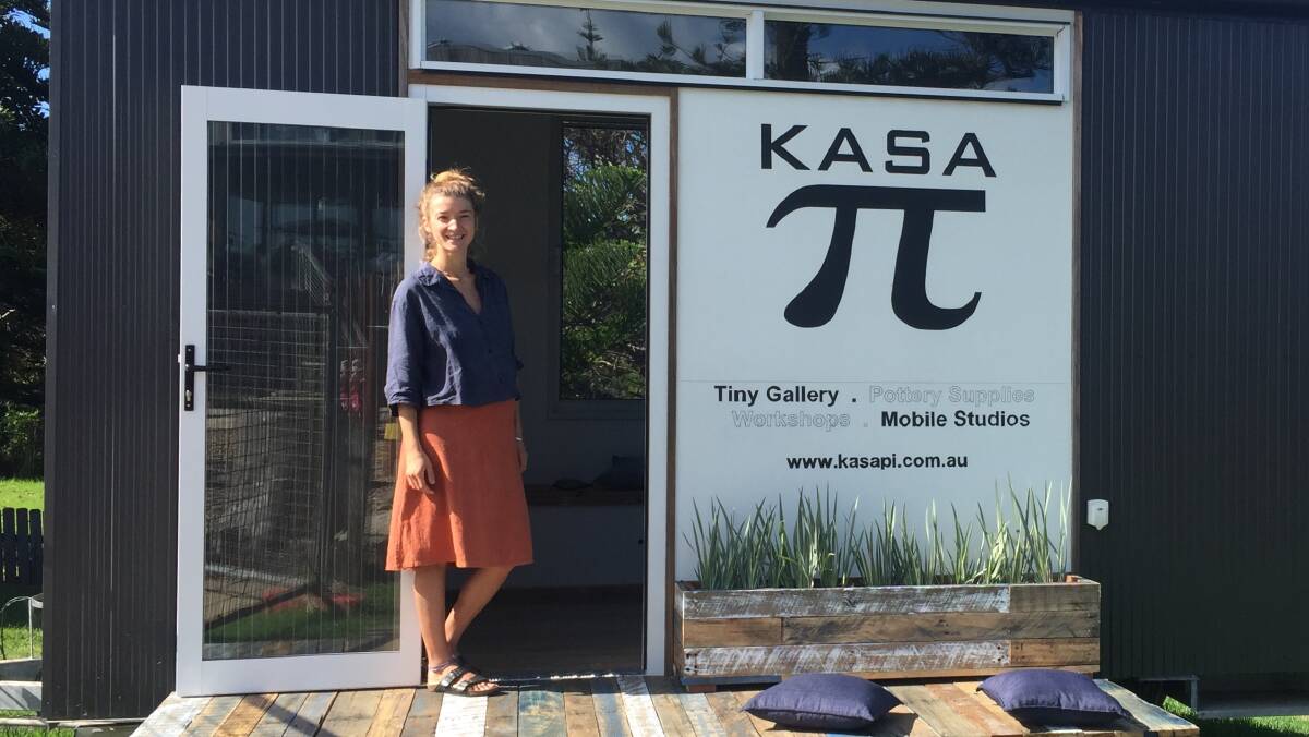 TINY GALLERY: Tanja based artist Laurentia Jung in front of the KASAPI gallery space in Tathra. Picture: supplied. 