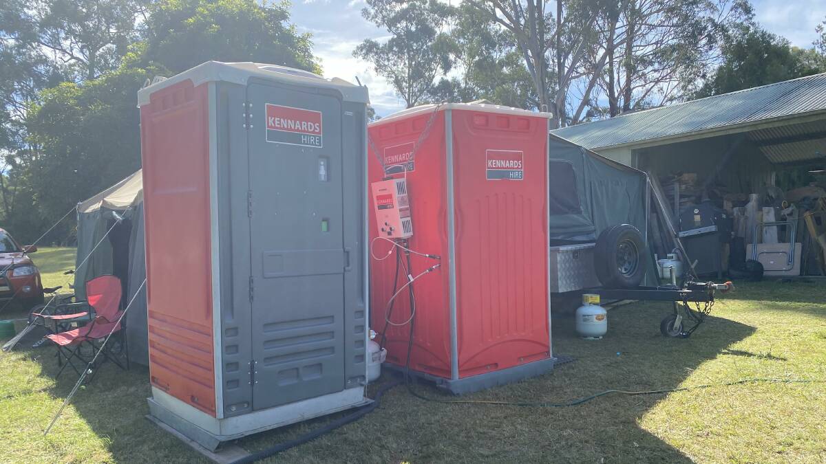 The toilet and shower facilities Ms James hired for the family from a company in Canberra. Picture: supplied