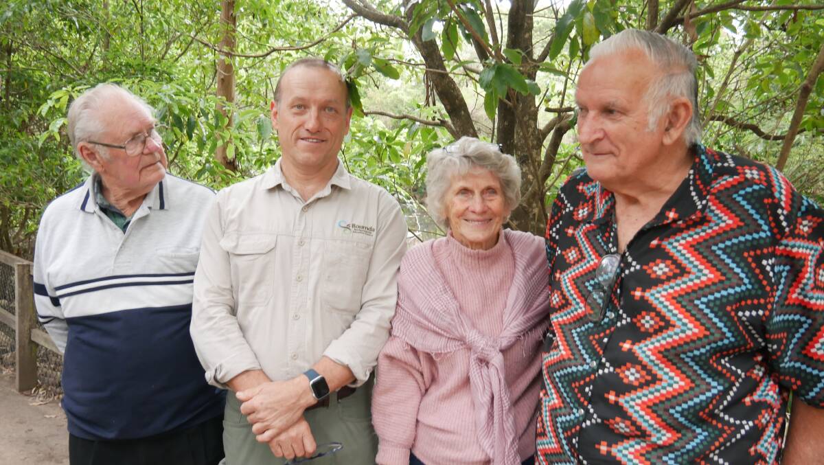 The elders are previous Merimbula Public School students Bruce Chapman, Margaret Liston, and Robert Whiter. They stand with Bournda Environmental Education Centre Principal Doug Reckord. Picture by Ellouise Bailey 