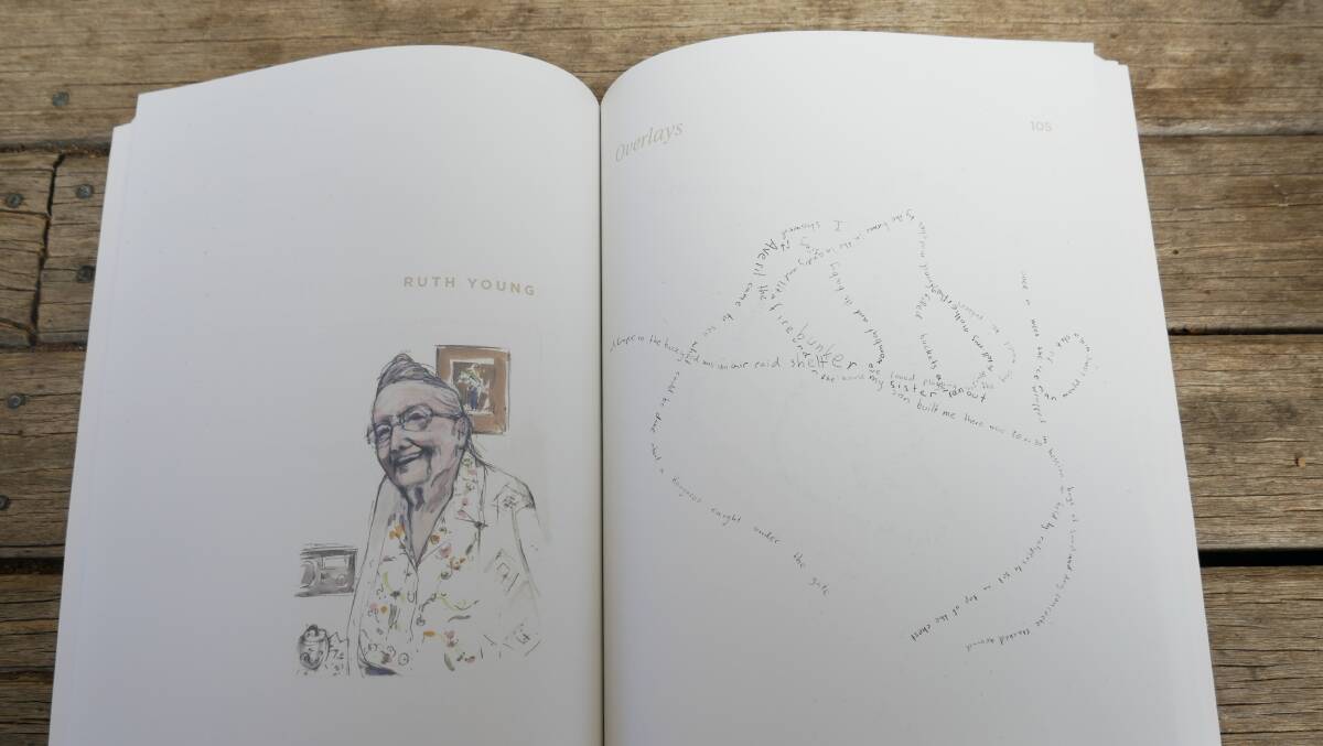 The illustration of Ruth Young by Sierra McManus next to the poem by Nick Whittlock. 
