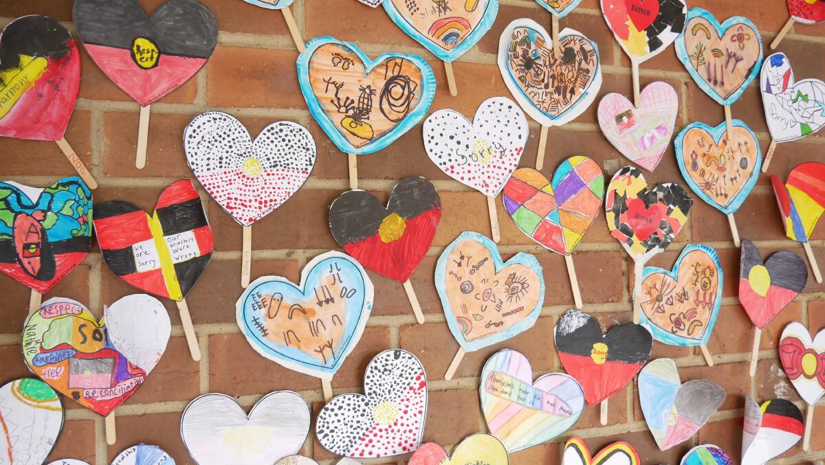 Hearts made by the students during school for Reconciliation Week. Photo: Ellouise Bailey 