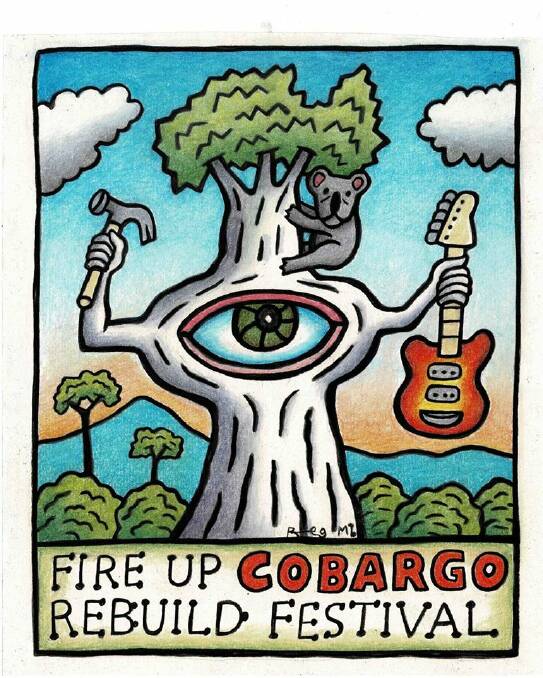 Reg Mombassa's artwork for the Fire Up Cobargo Rebuild Festival. 