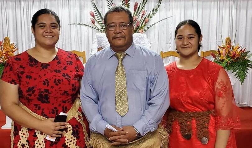 Palakisa Broder's nephew Viliami Pua with his two daughters, all marked safe from the disaster. Photo: supplied 
