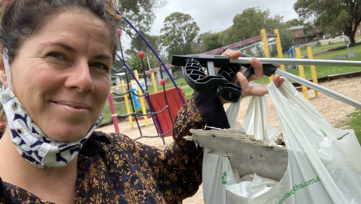 Pambula's Kate Liston-Mills has been picking up rubbish to raise money to go towards the Social Justice Advocates' 'It's Up to Us' campaign to find solutions to the Bega Valley Housing Crisis. Photo: supplied