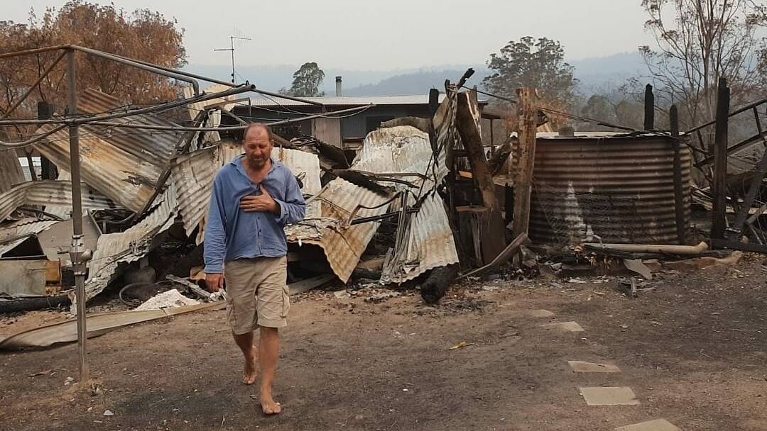 Adrian Iodice at his property in Brogo shortly after the Black Summer bushfires. Picture: Facebook 