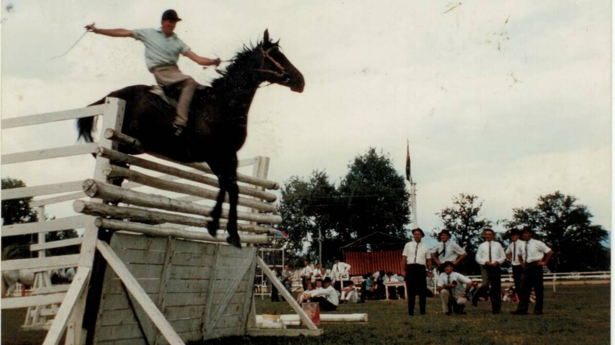 Bob Montieth on Ivanhoe in 1963 during the show jumping. Photo: Richard Otton 